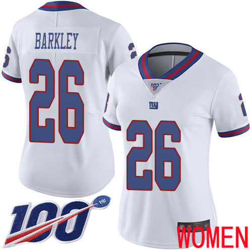 Women New York Giants 26 Saquon Barkley Limited White Rush Vapor Untouchable 100th Season Football NFL Jersey